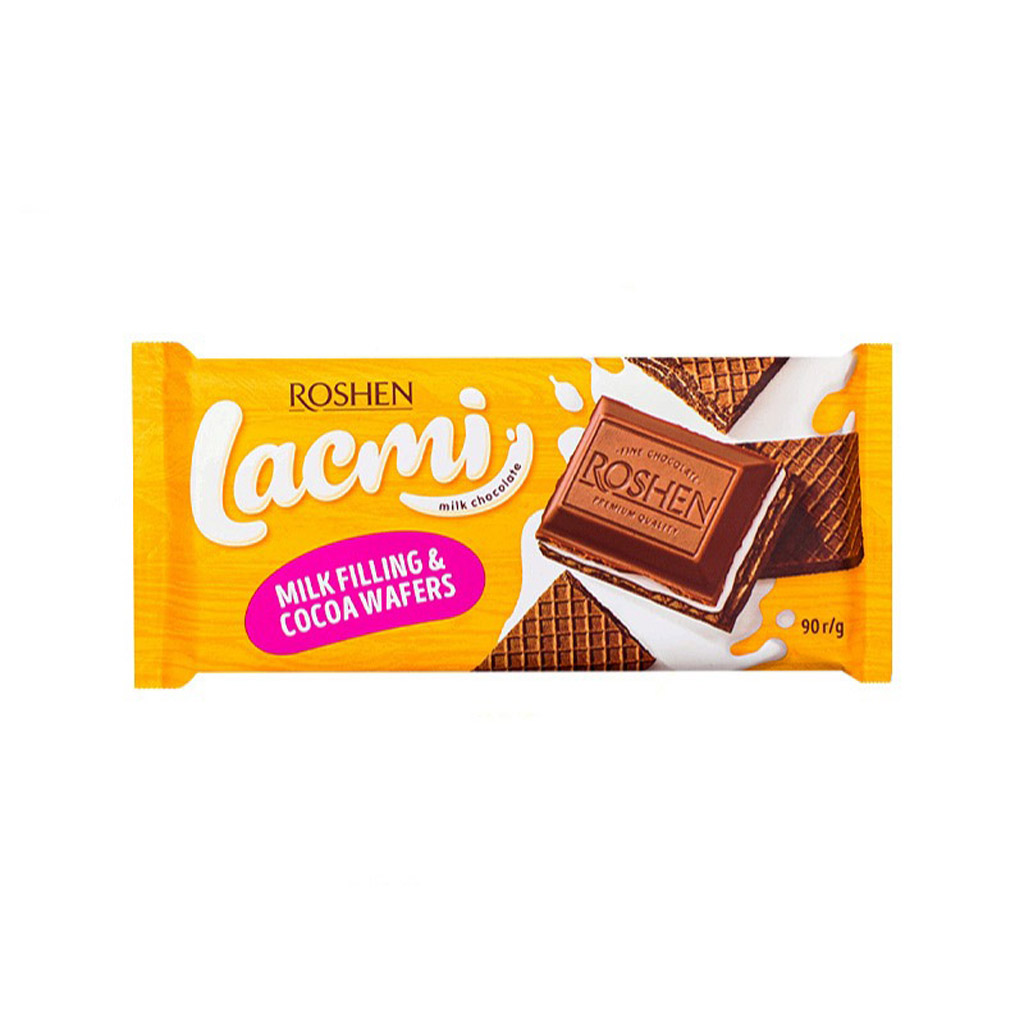 Untitled-4 شکلات شیری روشن لاکمی Roshen LACMI MILK FILLING & COCOA WAFERS با مغز کرم شیری و ویفر شکلاتی 90 گرم - Image 1