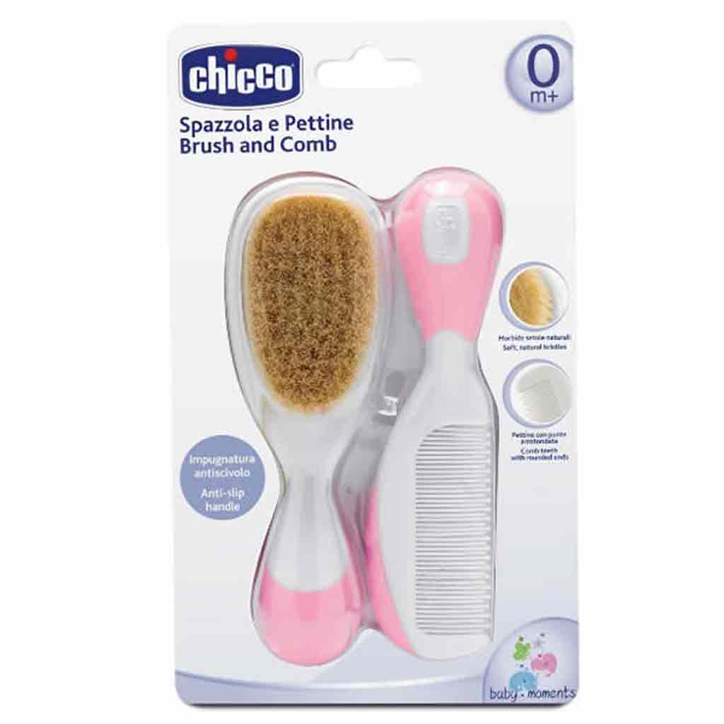 Untitled-21 ست برس و شانه نوزاد ایتالیایی چیکو Chicco صورتی رنگ - Image 1