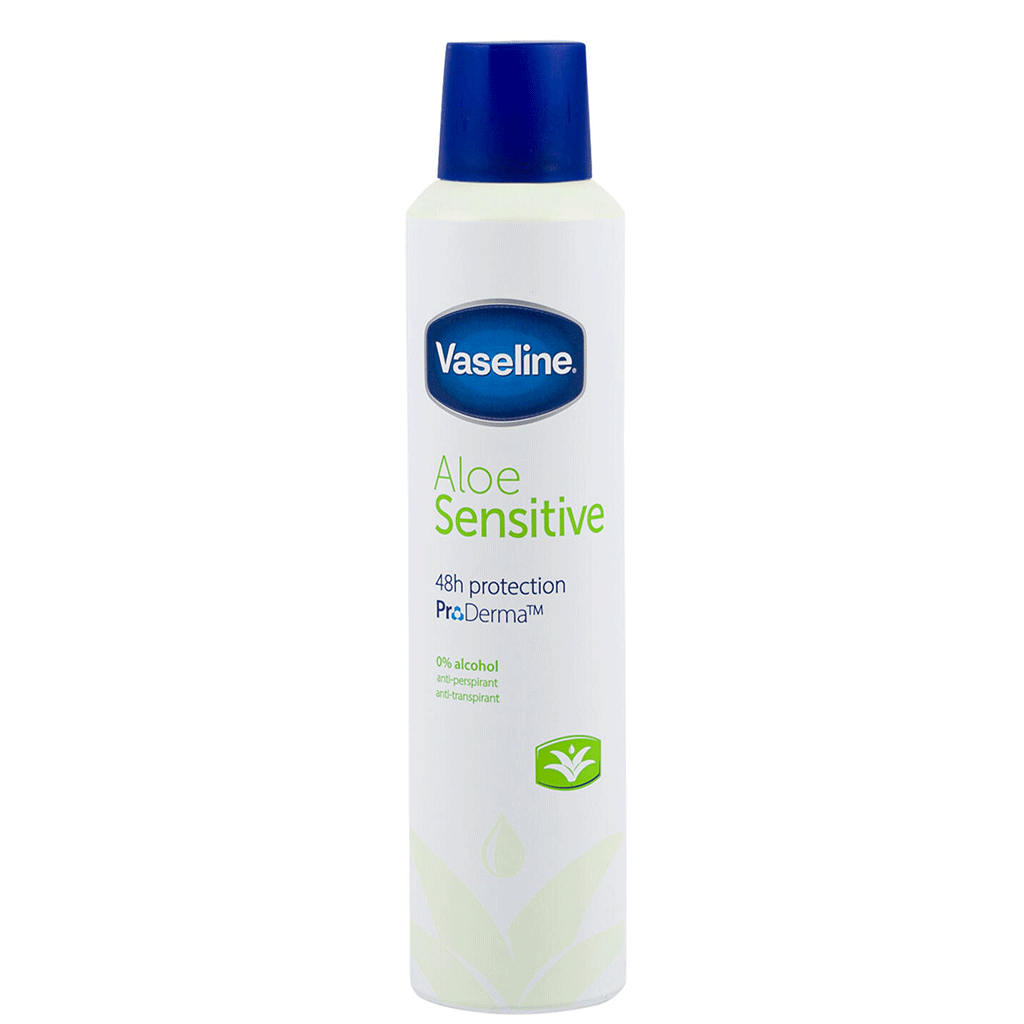 Untitled-46 اسپری بدن سنگاپوری وازلین Vaseline Aloe Sensitive Spray حاوی عصاره آلوئه ورا 250 میل - Image 1