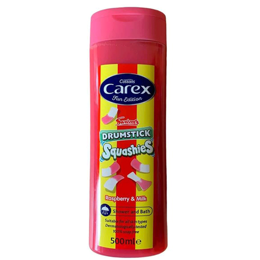 Untitled-7 شامپو بدن انگلیسی کارکس Cussons Carex Swizzels Drumstick Squahies Rasberry & Milk تمشک شیری 500 میل - Image 1