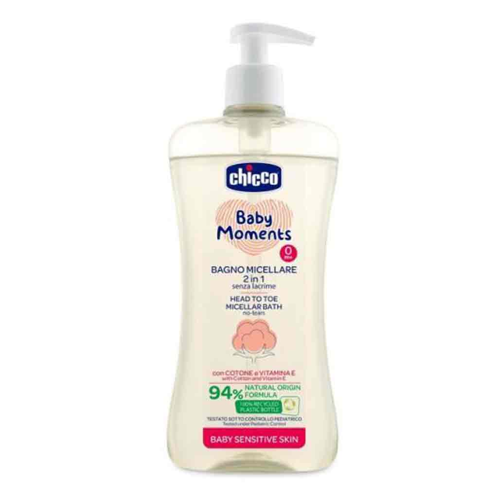 Untitled-23 شامپو سر و بدن کودک چیکو Chicco BAGNO MICELLARE میسلار 2 در 1 حاوی ویتامین E و روغن پنبه 500 میل - Image 1