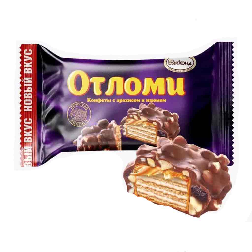 Untitled-29 ویفر شکلاتی اوتلومی آکوند Akkond OTLOMI با کرم کارامل شیری و تکه های بادام زمینی و کشمش 36 گرم - Image 1
