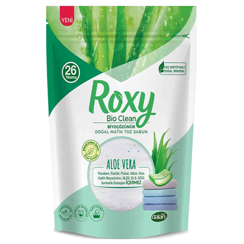 Untitled-6 پودر صابون ماشین لباسشویی رکسی ROXY ALOE VERA با رایحه آلوئه ورا 800 گرم - Image 1