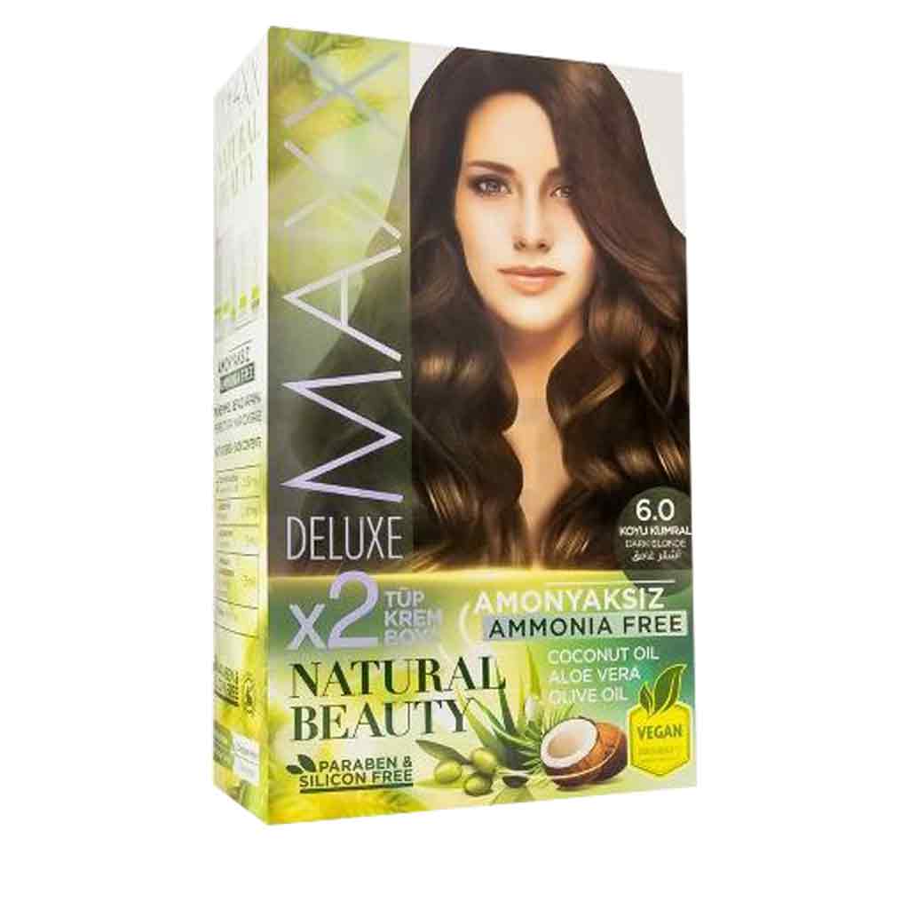BEAUTY-6 کیت رنگ مو گیاهی بیوتی نچرال بدون آمونیاک Natural Beauty Maxx Deluxe شماره 6.0 پایه رنگ بلوند تیره - Image 1