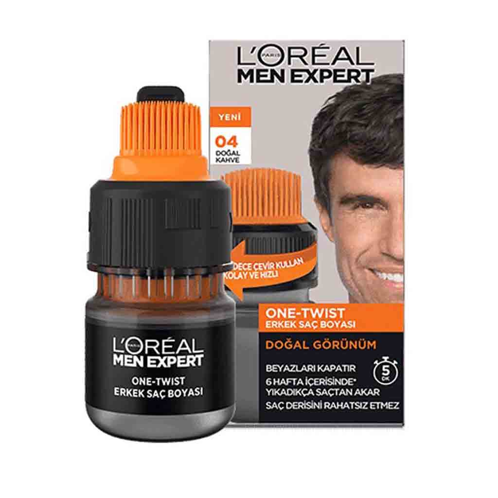 MEN-EXPERT کیت رنگ مو مردانه بدون آمونیاک لورآل LORAL-Men Expert سری One Twist شماره 04 پایه رنگ قهوه ای طبیعی - Image 1