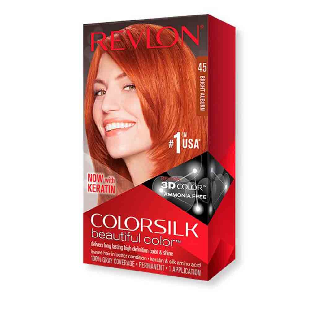 REVLON10 کیت رنگ مو فاقد آمونیاک فرانسوی رولون Revlon Colorsilk Beautiful Hair Color شماره 45 رنگ قرمز مسی - Image 1