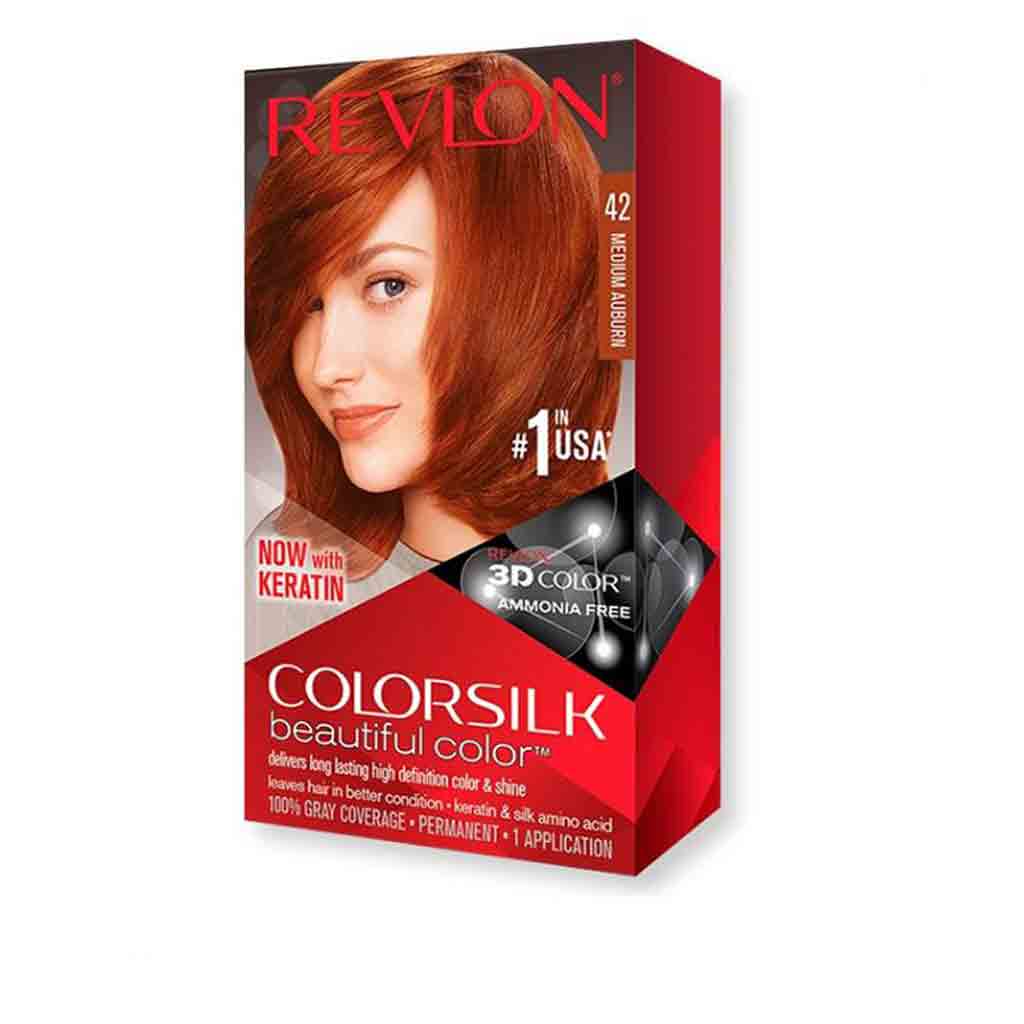 REVLON14 کیت رنگ مو فاقد آمونیاک فرانسوی رولون Revlon Colorsilk Beautiful Hair Color شماره 42 رنگ قرمز متوسط - Image 1
