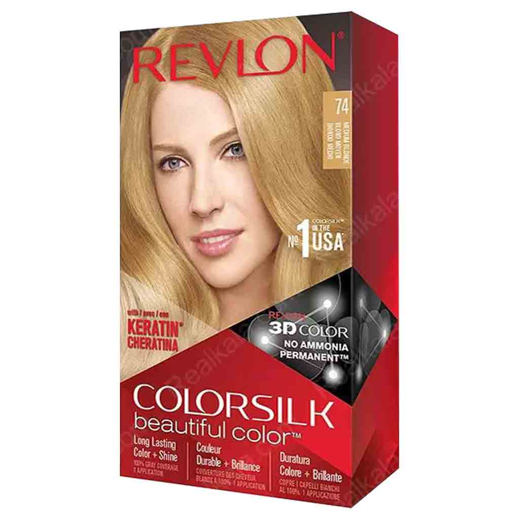 REVLON7 کیت رنگ مو فاقد آمونیاک فرانسوی رولون Revlon Colorsilk Beautiful Hair Color شماره 74 پایه رنگ بلوند متوسط - Image 1