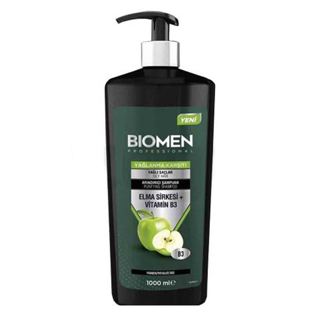 Untitled-45 شامپو بیومن BIOMEN ELMA SIRKESI + VITAMIN B3 حاوی سرکه سیب و ویتامین B3 مناسب موهای چرب 1000 میل - Image 1