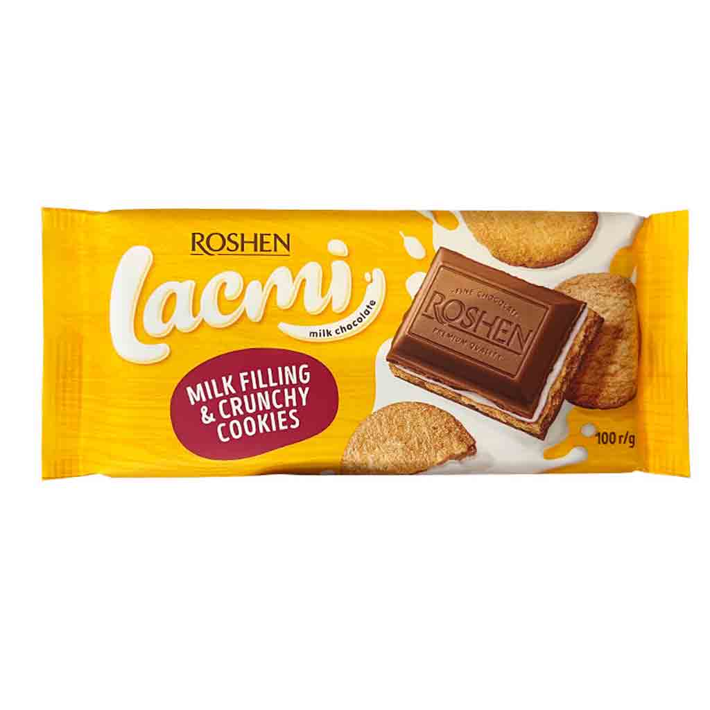 Untitled-2 شکلات شیری روشن لاکمی Roshen LACMI MILK FILLING & COOKIES با کرم شیری و بیسکویت کرانچی 100 گرم - Image 1