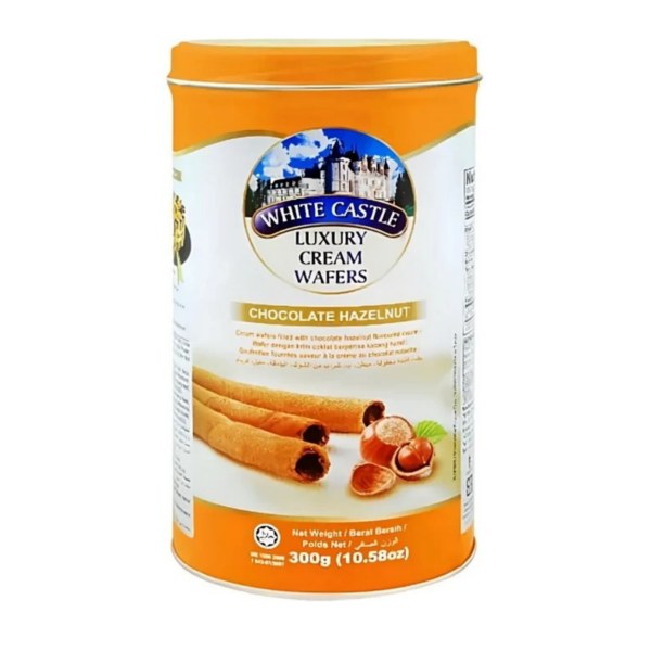 20240618_195646_582435338 ویفر رولی فندقی وایت کاستل Whitecastle Hazelnut Roll Wafer وزن 300 گرم - Image 1
