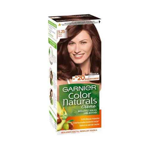Garnier-Color-Naturals-Sac-Boyasi-5-25 کیت رنگ مو فرانسوی گارنیر Garnier شماره 5.25 رنگ قهوه ای کرم - Image 1