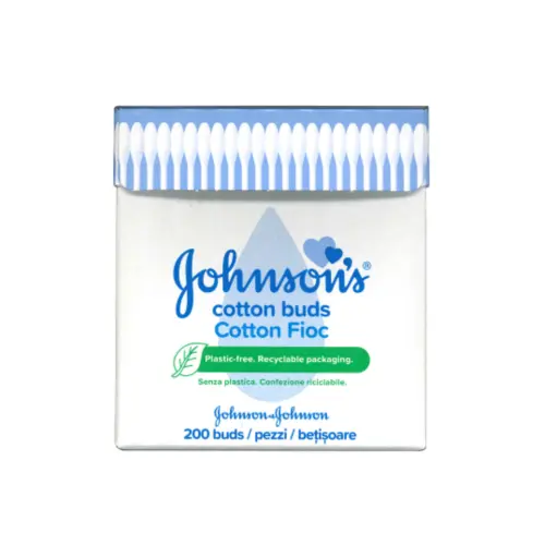 johnsonsbuds-500x500-ezgif.com-png-to-webp-converter گوش پاک کن کودک جانسون Johnson's مدل Cotton buds بسته 200 عددی - Image 1