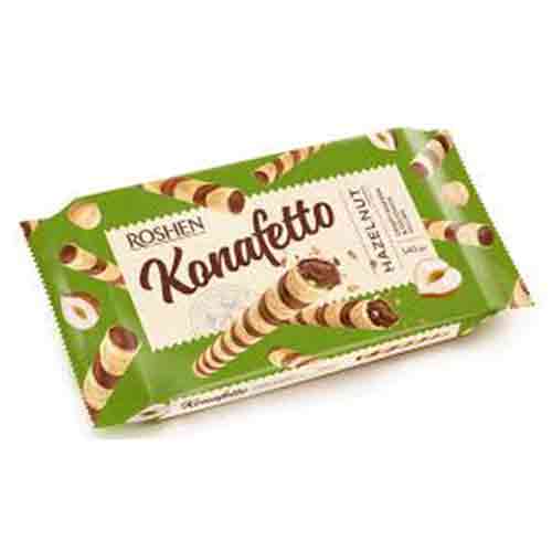 Untitled-38 ویفر رولی کانافتو روشن Roshen Konafetto با طعم فندق 140 گرم - Image 1