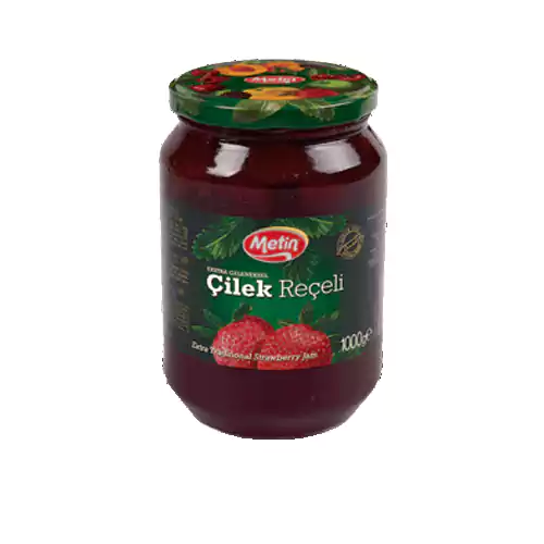 metin-helva-cilek-receli-1000-gr-cam-k-f-d7e7 مربا توت فرنگی متین Metin HelvaÇilek Reçeli طعم بینظیر 1500 گرم - Image 1