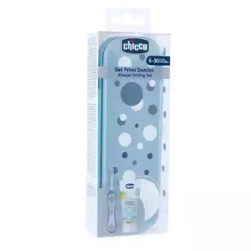 988663516-image ست مسواک و خمیر دندان ایتالیایی کودک چیکو Chicco Set Primi Dentini Colore Blue رنگ آبی مناسب 6 تا 36 ماه - Image 1