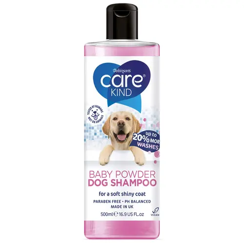 shopping-ezgif.com-resize (4) شامپو سگ بریتانیایی کارکایند Baby Powder Dog Carekind حاوی نرم کننده 500 میل - Image 1