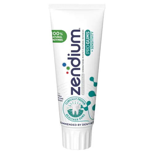 125796392-ezgif.com-resize خمیر دندان هلندی زندیوم Zendium PROGUMS + Sensitivity Tandpasta مناسب دندان های حساس 75 میل - Image 1