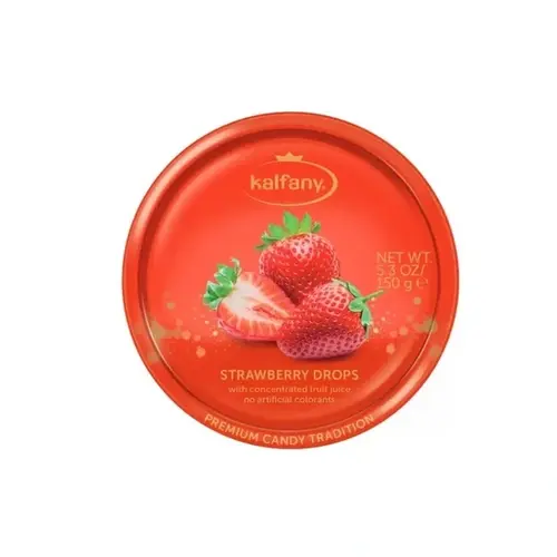 NqbwOFlZ4WarkA2zTMP2PbndxTfp7vHA5NbswdtlzJvTlXAWgA.jpg_800X800X70-ezgif.com-resize آبنبات آلمانی کالفانی Kalfany STRAWBERRY DROPS با طعم توت فرنگی 150 گرم - Image 1