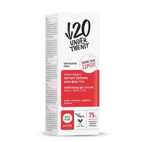 Under-Twenty-Exfoliating-Gel-Serum-AHA+BHA-15%-30-ml سرم لایه بردار لهستانی آندر توئنتی under twenty exfoliating AHA+BHA 15% آنتی باکتریال پوست چرب 30 میل - Image 1