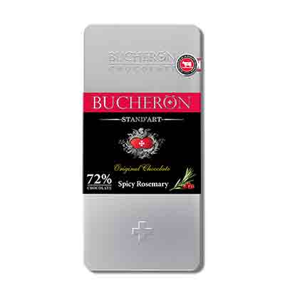 Bucheron spicy rosemary تبلت شکلات روسی بوچرون فلزی Bucheron spicy rosemary تلخ 72% با طعم رزماری فلفلی 100 گرم - Image 1
