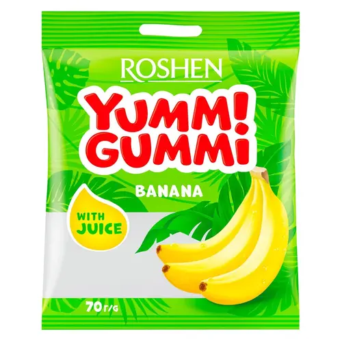 upload-ezgif.com-resize پاستیل اکراینی روشن یام گامی Yumm Gummi GUMMI Mini muz مدل موز 70 گرم - Image 1