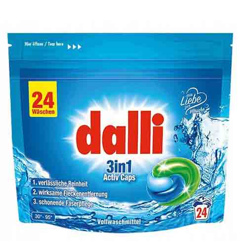 Dalli,-Fabric-Washing-Caps,-White,-24-Pcs. قرص ماشین لباسشویی آلمانی 3 در 1 دالی Dalli 3w1 Activ مناسب انواع لباس 24 عددی - Image 1