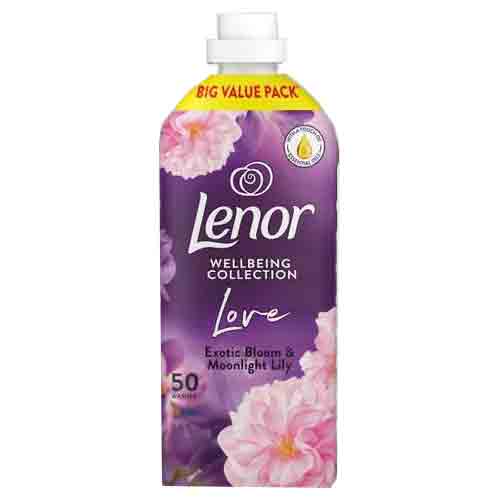 Lenor-Fabric-Conditioner-50-Washes,-Exotic-Bloom-&-Moonlight-Lily نرم کننده فابریک انگلیسی لنور Lenor exotic bloom and moonlight lily رایحه شکوفه بهاری 1.65 لیتر - Image 1