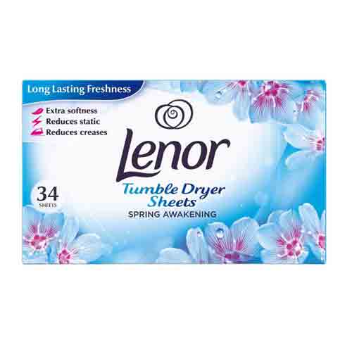 Lenor-Fabric-Tumble-Dryer-Sheets-Spring-Awakening,-34-Sheets دستمال خوشبو کننده لباس کانادایی لنور Lenor Spring Awakening با رایحه نسیم بهاری بسته 34 عددی - Image 1