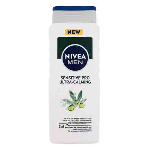 Nivea-Men-Sensitive-Pro-Ultra-Calming-3in1-Shower-Gel,-500ml شامپو سر و بدن آلمانی نیوآ NIVEA Sensitive Pro Ultra-Calming با روغن دانه کنجد و ویتامین E ، مردانه 500 میل - Image 1
