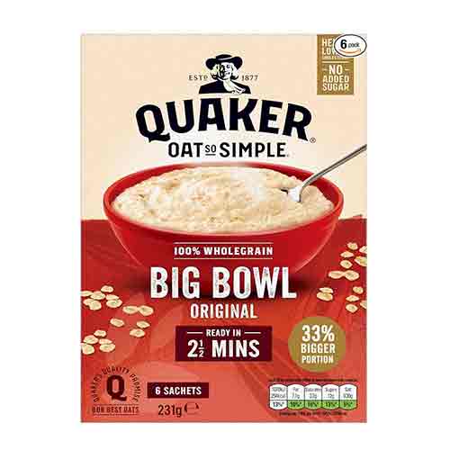Untitled-3 غلات بار انگلیسی کواکر Quaker Oat So Simple Big Bowl Original جو دوسر سبوس دار 231 گرم - Image 1