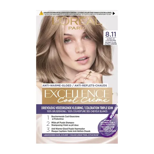 81rpnmGyZEL._SL1500_-ezgif.com-resize کیت رنگ مو فرانسوی لورآل Loreal Excellence رنگ بلوند فوق العاده خاکستری روشن شماره 8.11 - Image 1