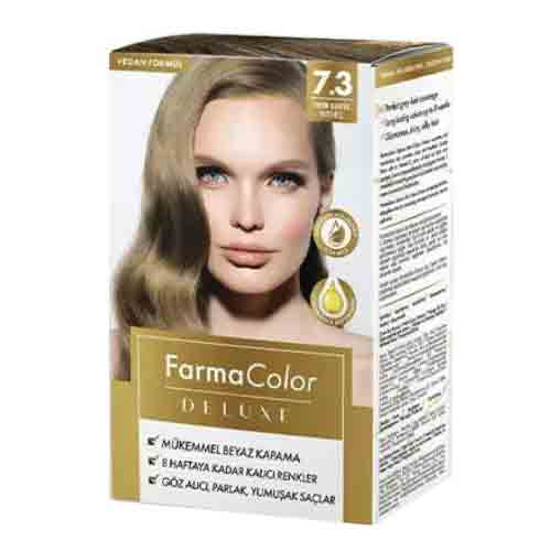 Farmasi-Farmacolor-Deluxe-HAIR-DYE-7.3 کیت رنگ مو فارماسی Farmasi شماره 7.3 پوست فندقی - Image 1