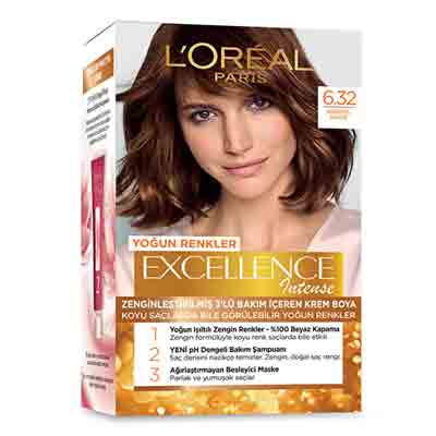 LOREAL6.32 کیت رنگ مو فرانسوی لورآل LOREAL EXCELLENCE رنگ قهوه ای کاراملی شماره 6.32 - Image 1