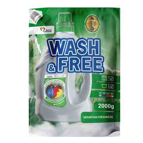 Washing-gel-Wash&Free-Universal-Mountain-freshness-Doypack ژل شستشوی آلمانی واش اند فری Wash&Free مناسب پارچه های رنگی 2 لیتر - Image 1