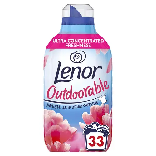 ezgif-259d6b84e01584 نرم کننده فابریک ایتالیایی لنور Lenor Outdoorable Fabric با رایحه شکوفه صورتی 33 بار شستشو 462 میل - Image 1