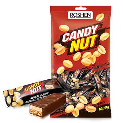 caandy-nut شکلات کندی نات روشن Roshen Candy Nut با طعم نوقات و کرم کارامل مخلوط با بادام زمینی (مشکی) - Image 1