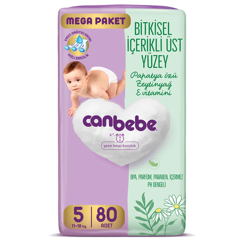 canbebe-2-ezgif.com-resize پوشک بچه گیاهی جان ببه Canbebe Bebek سایز 5 بسته 80 عددی - Image 1
