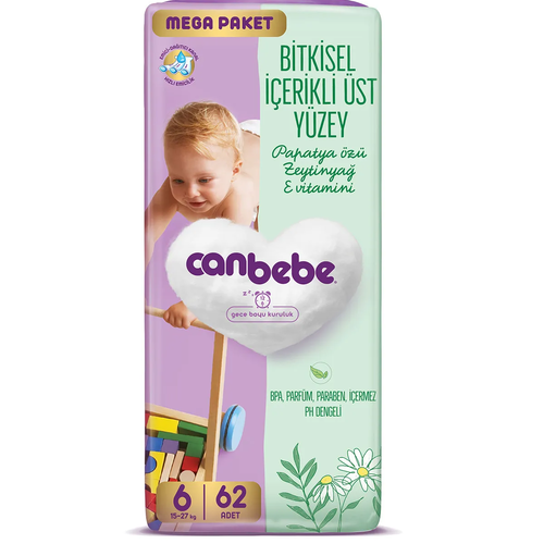 canbebe-ezgif.com-resize پوشک بچه گیاهی جان ببه Canbebe Bebek سایز 6 بسته 62 عددی - Image 1