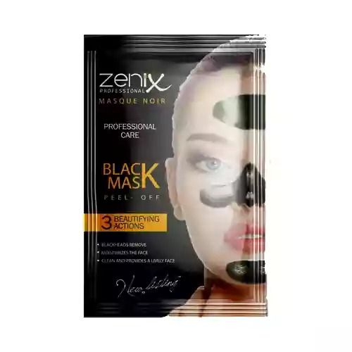 zenix-peel-off-face-mask-black-sachets-ezgif.com-resize ماسک صورت ورقه ای زغال زنیکس Zenix Black Mask لایه بردار پوست 15 گرم - Image 1
