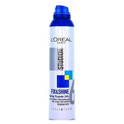 19-1-ezgif.com-resize اسپری حالت دهنده مو فرانسوی استودیو لورآل Loreal Studio Line fix & shine 6 ضد وز و خشکی مو 250 میل - Image 1