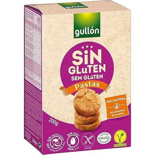 91Kyoxxin5L._AC_UL600_SR600600_-ezgif.com-resize بیسکوئیت اسپانیایی بدون گلوتن و وگان گولون Gullon Gluten Free Cookies بدون لاکتوز 200 گرم تاریخ 2026/01/03 - Image 1