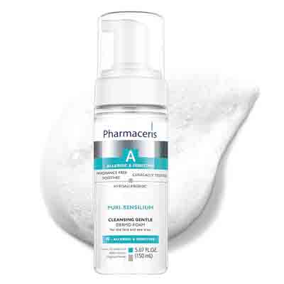 Puri-Sensilium-Soothing-Foam-Face-and-Eye-Cleansing پاک کننده فوم سنسیلیوم لهستانی فارماسریز Pharmaceris Puri Sensilium پاککننده و تسکین دهنده صورت و چشم 150 میل - Image 1
