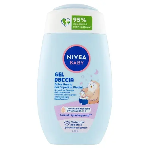 BIMBONIVEADOC-ezgif.com-resize شامپو سر و بدن شیرین کودک آلمانی نیوآ Nivea Baby Good Night Bath حاوی روغن بادام 200 میل - Image 1