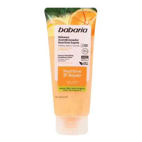 Babaria-Express-Nutritive-Repair-Nourishing-Hair-Conditioner-Balm-200-ml-ezgif.com-resize نرم کننده مو ترمیم کننده اسپانیایی باباریا Babaria NUTRITIVE & REPAIR مناسب موهای خشک 200 میل - Image 1