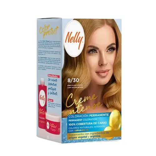 NELLY-Creme-Intense-Anti-Hair-Loss-Hair-Color-Kit-No.-830-ezgif.com-resize کیت رنگ مو اسپانیایی نلی Nelly HAIR DYE NELLY COLOR شماره 8/30 - Image 1