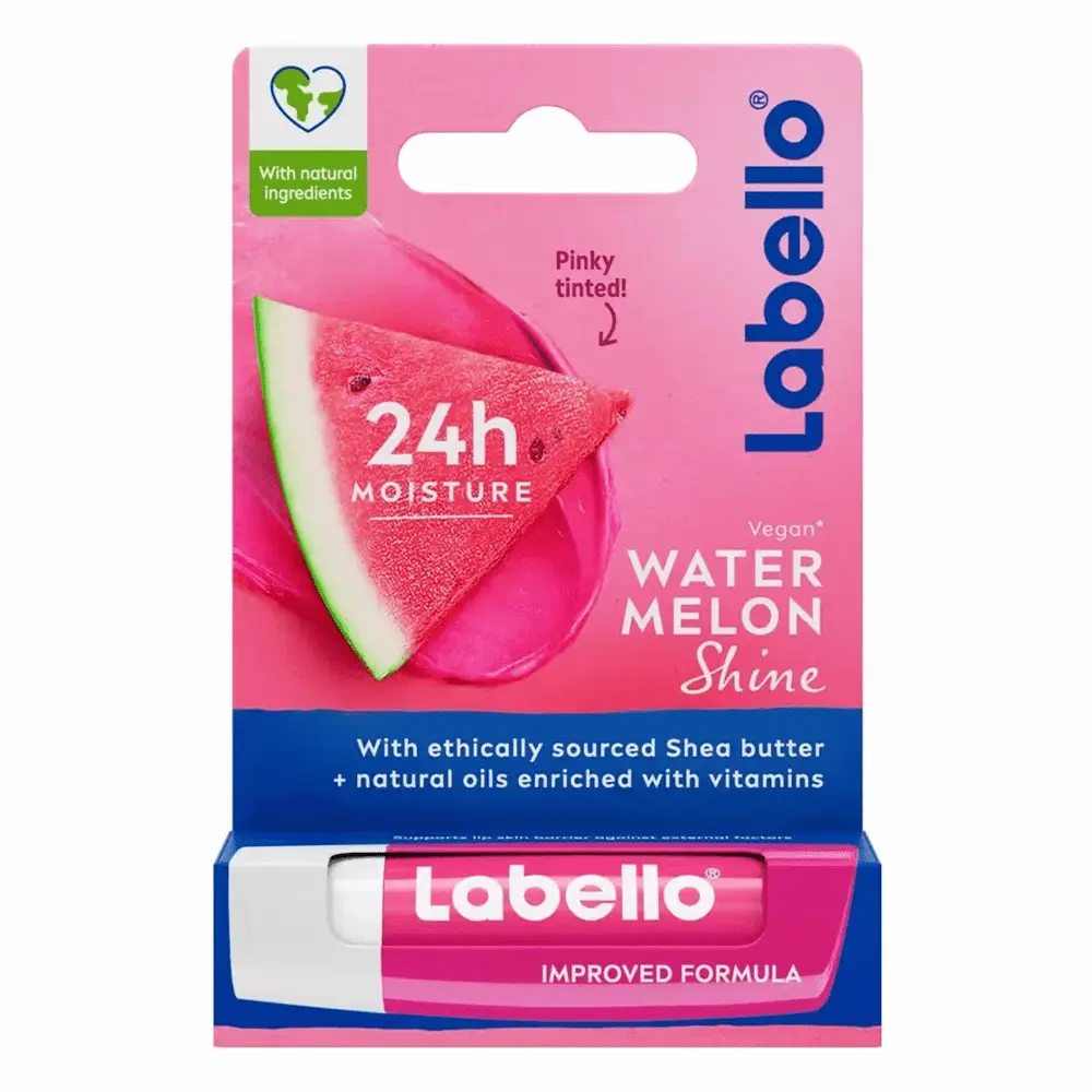 9005800363035 بالم لب آلمانی لابلو Labello مدل WATER MELON Shine با رایحه هندوانه _ نرم کننده 24 ساعته 5.5 میل - Image 1