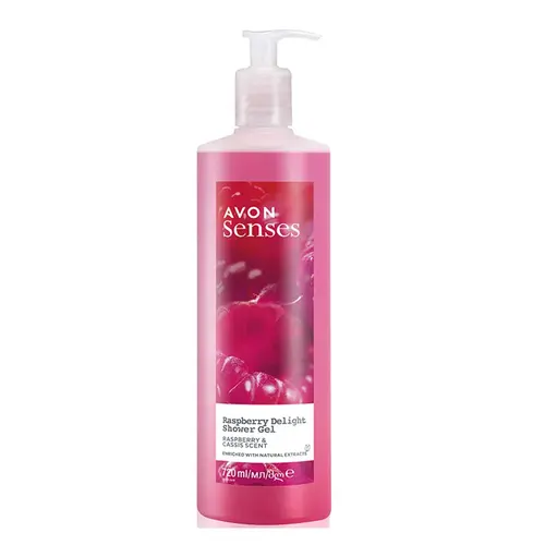 --Shower-Gel--------AVON--720--ezgif.com-resize ژل دوش انگلیسی آون AVON Senses Raspberry Delight Shower Gel با رایحه تمشک و انگور فرنگی سیاه 720 میل - Image 1