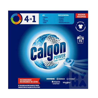 calgon-power قرص جرم گیر ماشین لباسشویی کالگون calgon powertable مدل 4in1 با قدرت جرم زدایی بالا بسته 15 عددی - Image 1