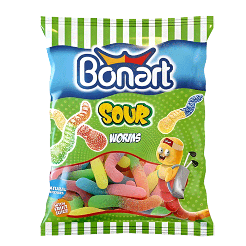BONART-SOUR-WORM-JELLY-80GM پاستیل ژله ای ترش بونارت BONART SOUR WORM مدل کرم 80 گرم - Image 1